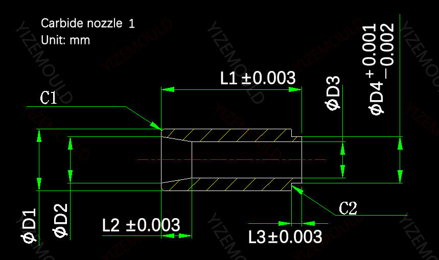 Disegno dell'ugello in carburo di tungsteno