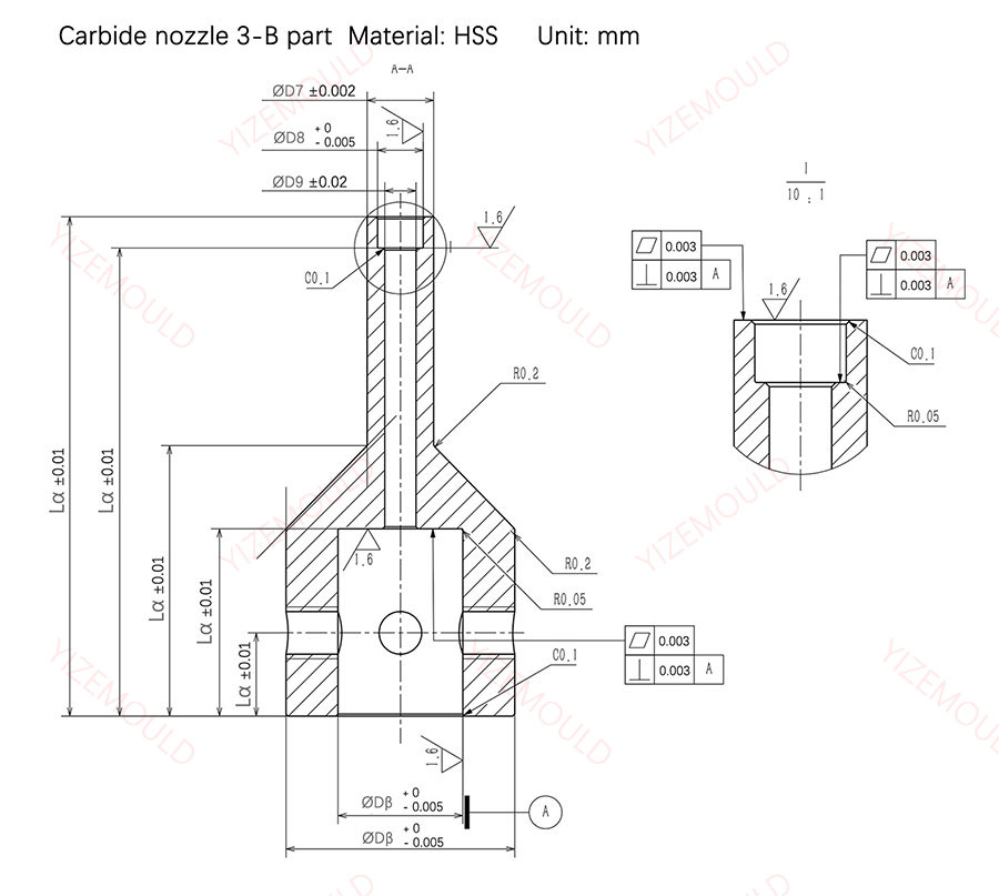 Cas 3-B de la buse en carbure